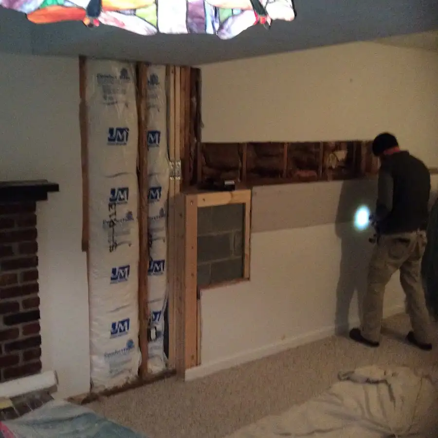 Restoration technician inspecting water damage in Brandywine